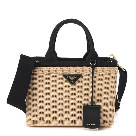 prada wicker bag black or white|Prada canvas shoulder bag.